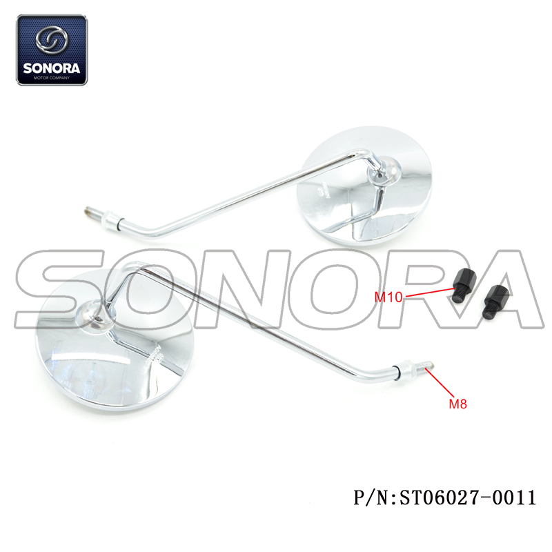 Mirror Chrome M8 with M10 adaptor for Vespa (P/N:ST06027-0011) Top Quality