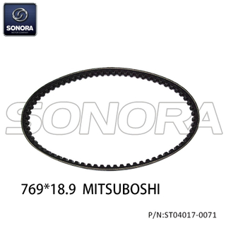 MITSUBOSHI V BELT FOR PEUGEOT 50 KISBEE 2T,BUXY,SPEEDAKE,LUDIX 2,TREKKER,ELYSEO,VIVACITY,SPEEDFIGHT,ELYSTAR,JET FORCE (OEM 729171) 769*18.9（三之星）(P/N: ST04017-0071) Top Quality