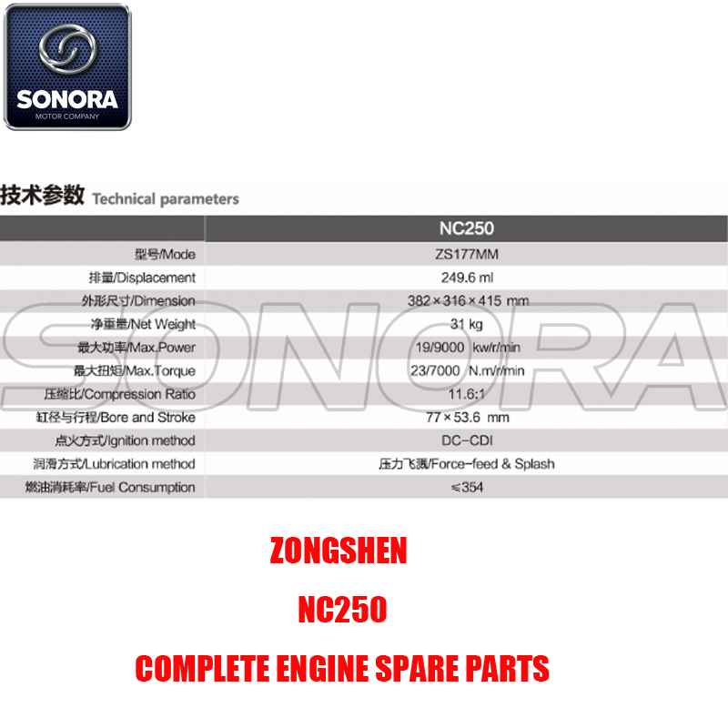 Zongshen NC250 Complete Engine Spare Parts Original Parts