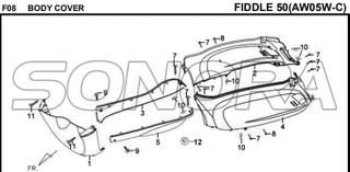 F08 BODY COVER FIDDLE 50 AW05W-C For SYM Spare Part Top Quality