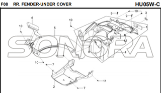 F08 RR. FENDER-UNDER COVER for HU05W-C MIO 50 Spare Part Top Quality