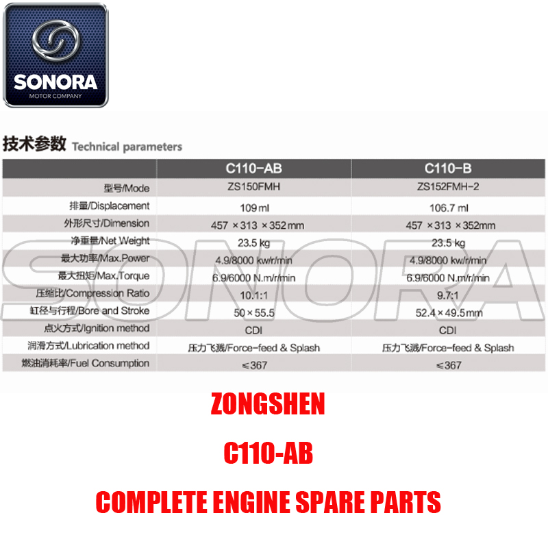 Zongshen C110-AB Complete Engine Spare Parts Original Parts