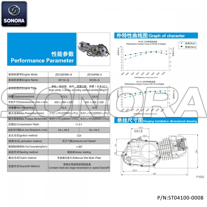 ZONGSHEN W125-G ZS154FMI-2 Fiddy Racer Engine (P/N:ST04100-0008) Top Quality