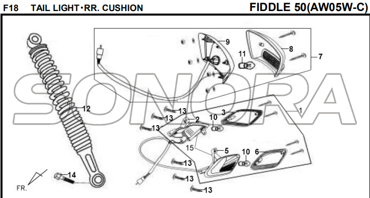 F18 TAIL LIGHT RR CUSHION FIDDLE 50 AW05W-C For SYM Spare Part Top Quality