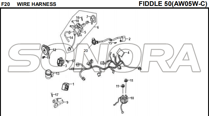 F20 WIRE HARNESS FIDDLE 50 AW05W-C For SYM Spare Part Top Quality