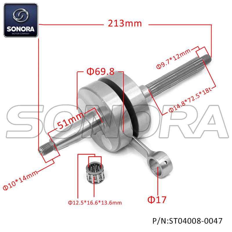 TYPHOON/NRG/STALKER/ZIP/ICE/DNA/SR50 '05->Crankshaft (P/N:ST04008-0047) Top Quality