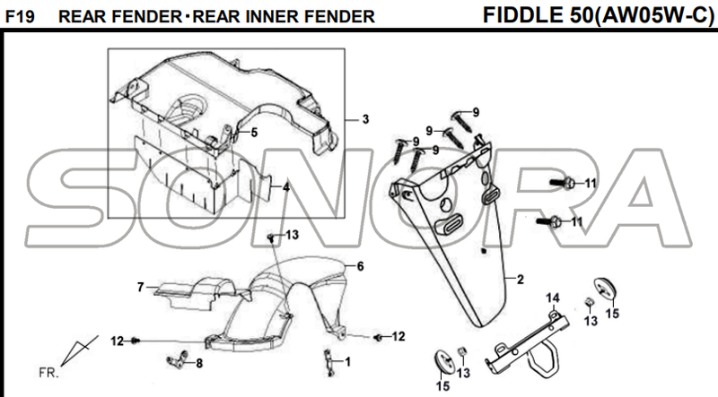F19 REAR FENDER REAR INNER FENDER FIDDLE 50 AW05W-C For SYM Spare Part Top Quality