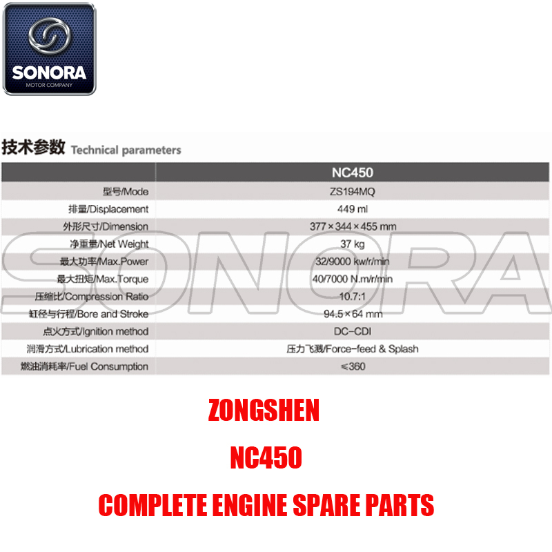 ZONGSHEN NC450 Engine (P/N:ST04100-0003) Top Quality