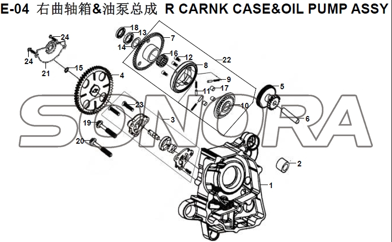 E-04 R CARNK CASE&OIL PUMP ASSY XS150T-8 CROX For SYM Spare Part Top Quality