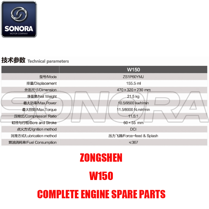 Zongshen W150 Complete Engine Spare Parts Original Parts