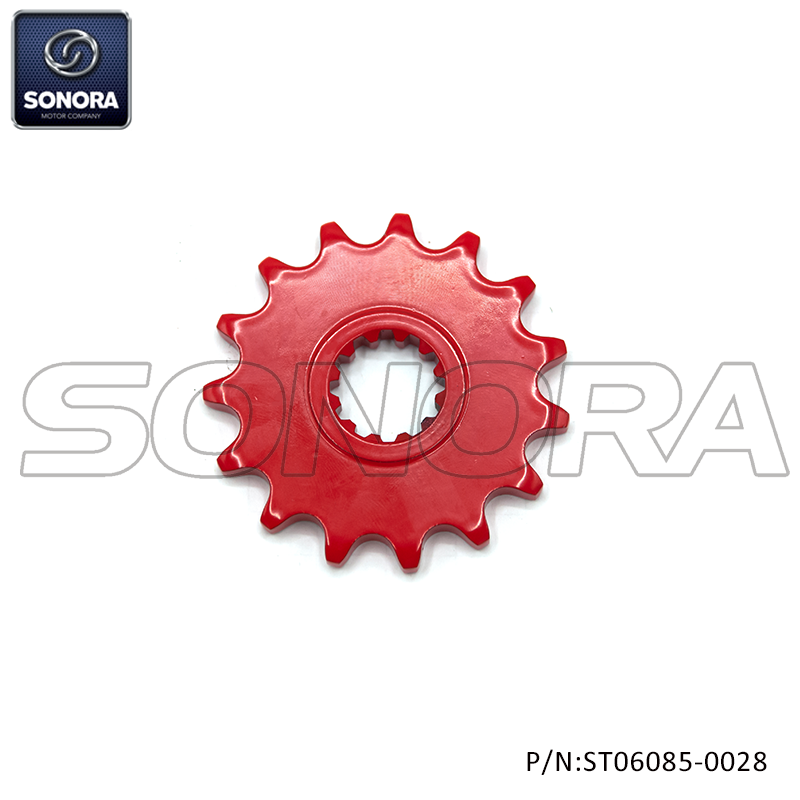 Minarelli AM6 Front Sproket 15 Teeth RED (P/N:ST06085-0028) Top Quality